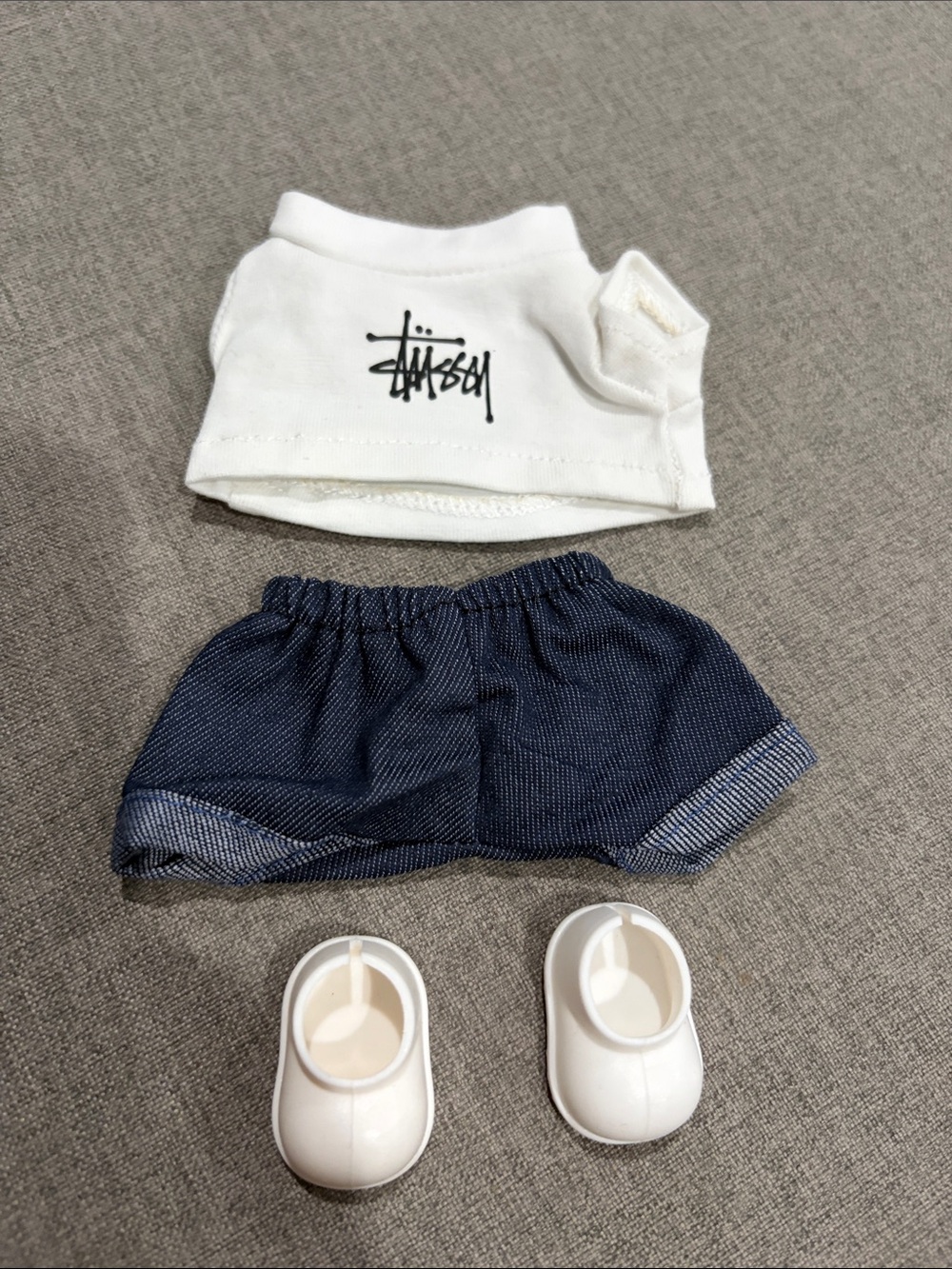 Labubu or Small Doll White Tee and Navy Shorts with Shoes
